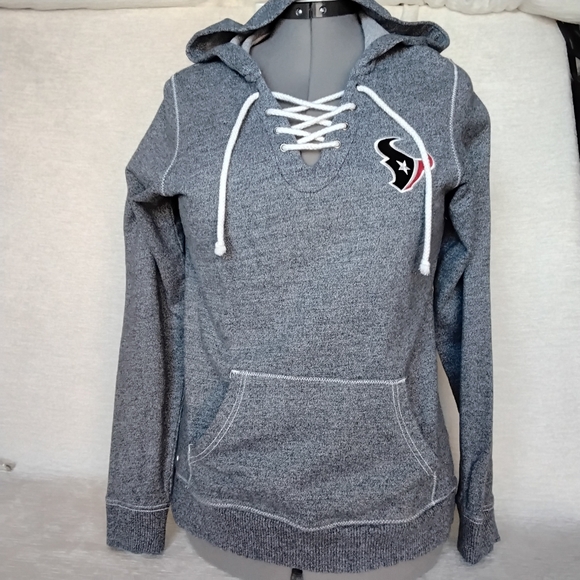 Antigua Tops - NFL Houston Texans 100% Cotton Women's Blue Hoodie with Lace-Up Detail